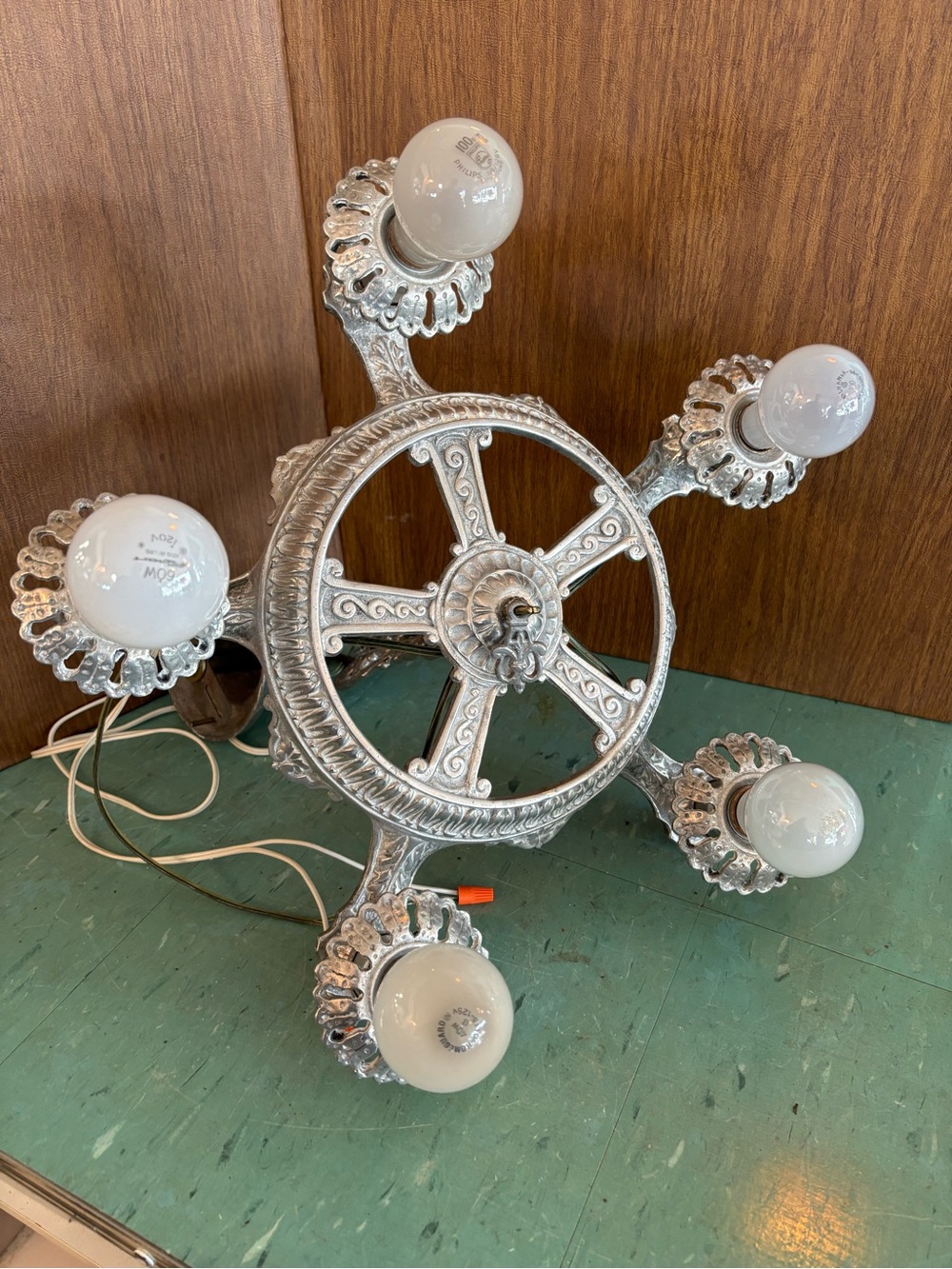 Antique light fixture cast metal art nouveau deco ceiling Chandelier 5 bulb